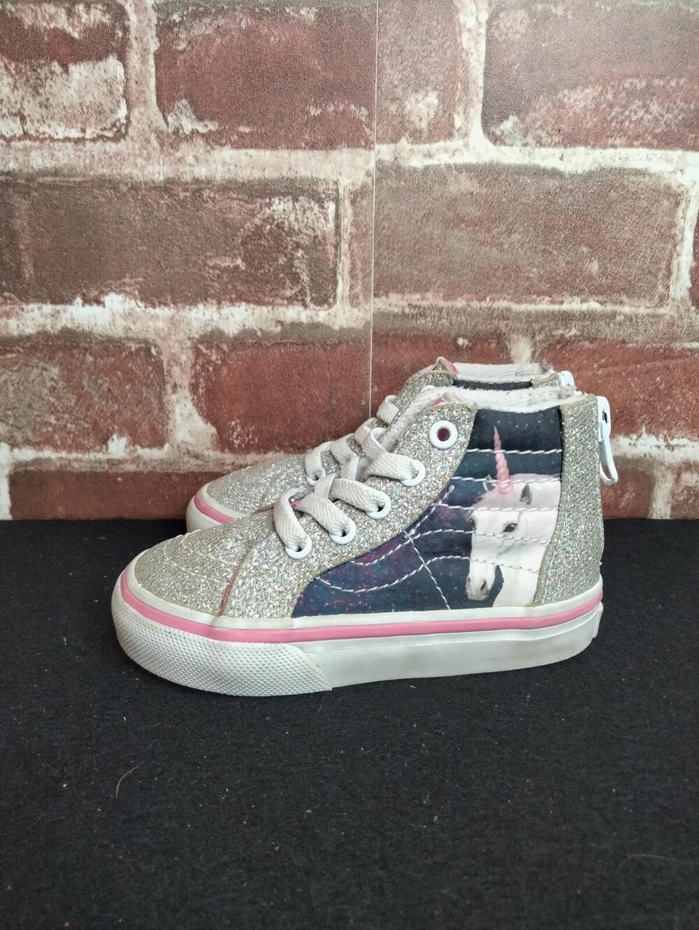 Vans Shoes Toddler Girls Size 5 Unicorn Silver Sparkles SK8 Hi Zip Easy On High
